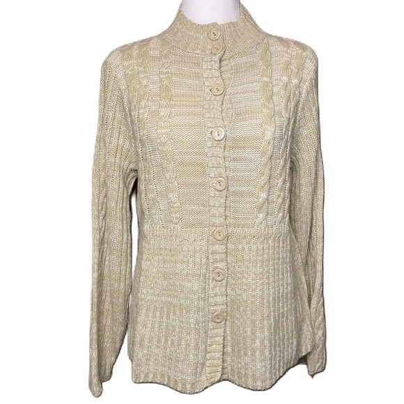Christopher & Banks Women’s Tan Cable Knit Button Front Cardigan Sweater Large - Picture 1 of 10